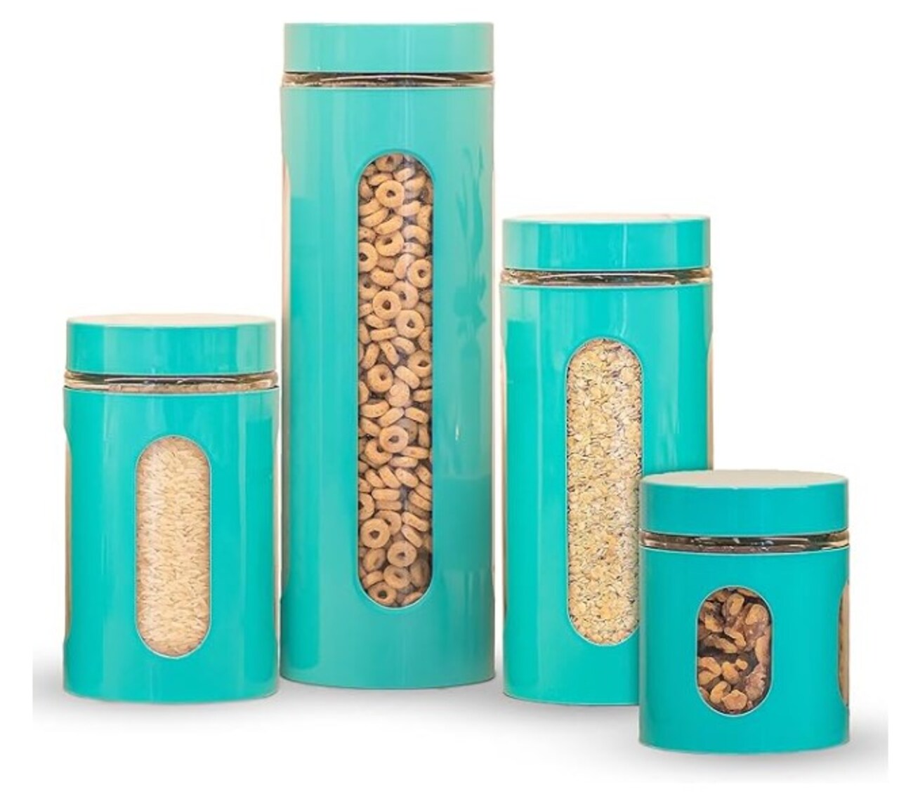 4 Piece Set of Airtight Kitchen Canisters | BPA-Free and Food Grade Safe Canister Set | See Through Glass Countertop